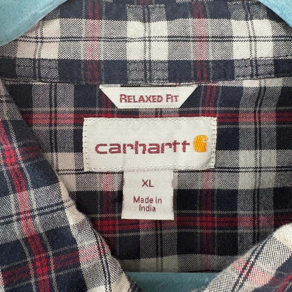 Carhartt Ford Shirt Mens Size XL Blue Plaid Relaxed Fit Button Down Long Sleeves